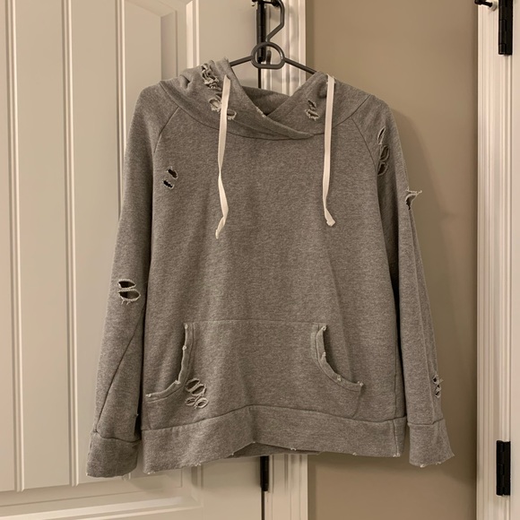 Chelsea Deboer Lily & Lottie Distressed Hoodie Light Grey size S - Picture 2 of 6